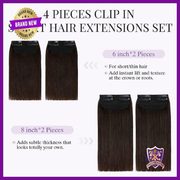 100% Human Hair Clip-In Extensions 6-8 Inch for Thinning Hair Volume main image 4